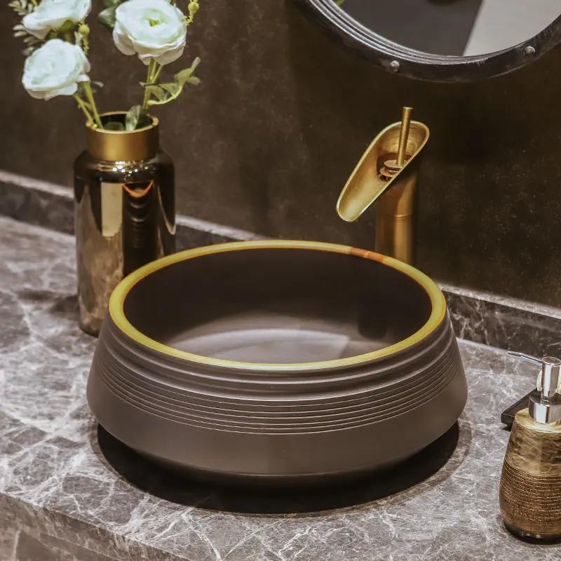 Europe Style Handmade Countertop Ceramic Bathroom Basin Bathroom Sink ceramic washbasin china art basin wash basin c